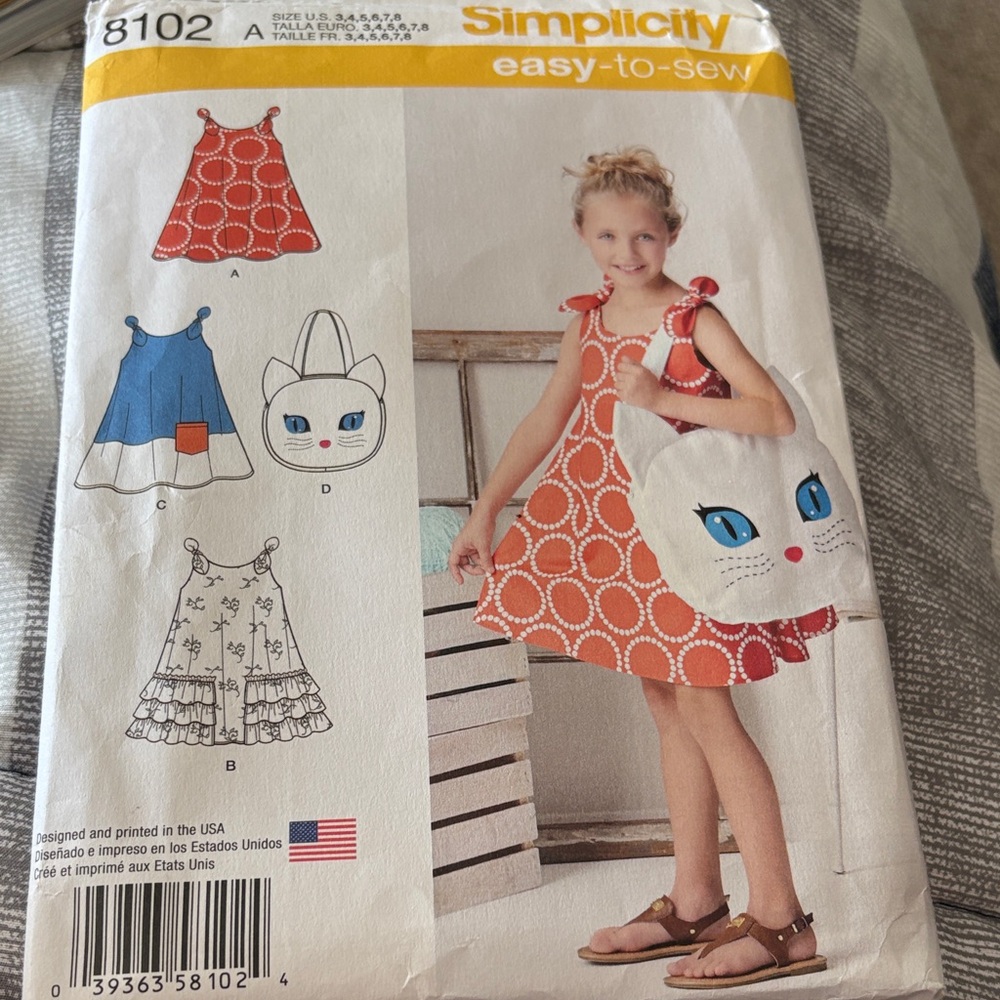 Simplicity Red and White Dress with Cat Bag Pattern uncut